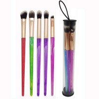 New wholesale Glazed plastic handle cute 5pcs colorful Eye Makeup brush set