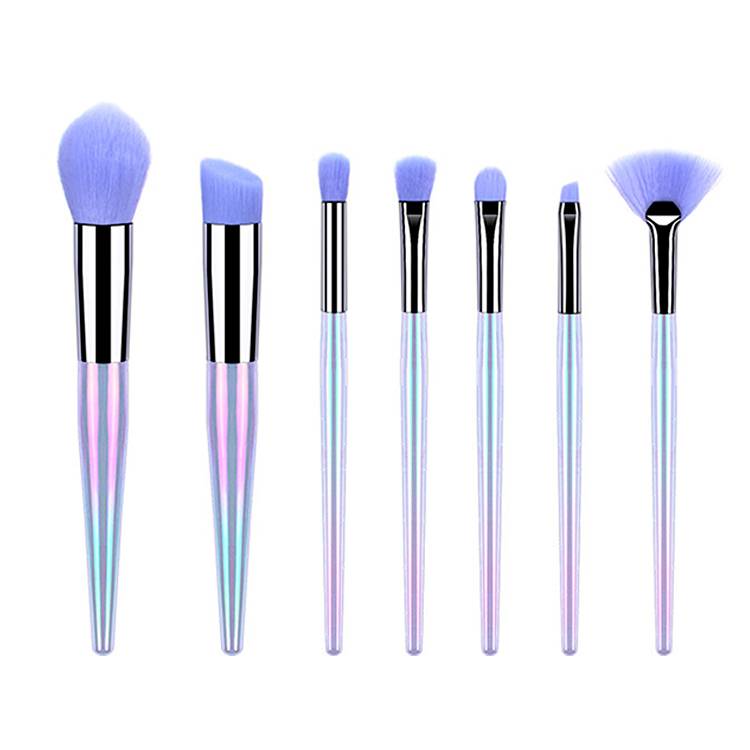 High Quality Crystal Cosmetic Brushes Custom Logo 7pcs Purple Glaze Gradient Rainbow Color Makeup Beauty Brush Set