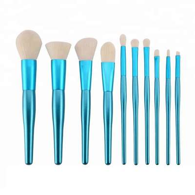 2020 New Style Wooden Handle Synthetic Fiber 10pcs Blue Foundation Air Beauty Tools Cosmetics Makeup Brush Set